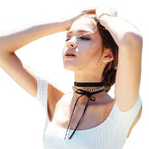 Kaamastra Long gold chain with black leather choker